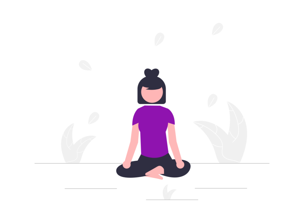 An illustration of a woman demonstrating resilience by meditating calmly, symbolizing the concept of overcoming obstacles and facing challenges.